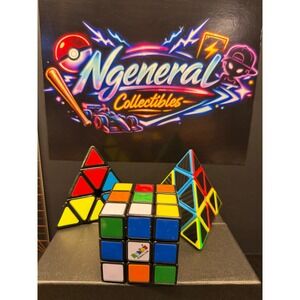 Rubik's 3x3 Cube and Pyraminx Pyramid Puzzle Lot Carbon Fiber 3 Piece Set